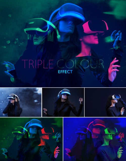 CreativeMarket - Triple Color Double Exposure Effect Mockup 5045358