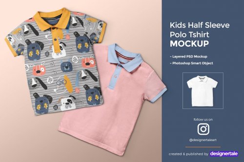 CreativeMarket - Kid’s Half Sleeve Polo Tshirt Mockup - 4432034