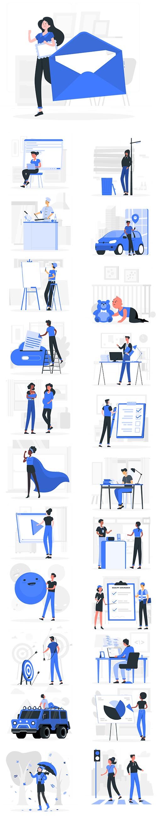 Vector Blu Illustrations People Concept