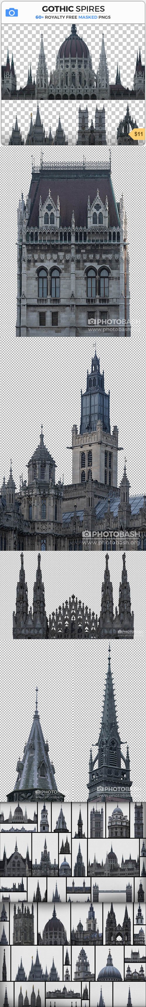 GOTHIC SPIRES - 60+ Royality Masked PNGs + Photoshop Shapes CSH