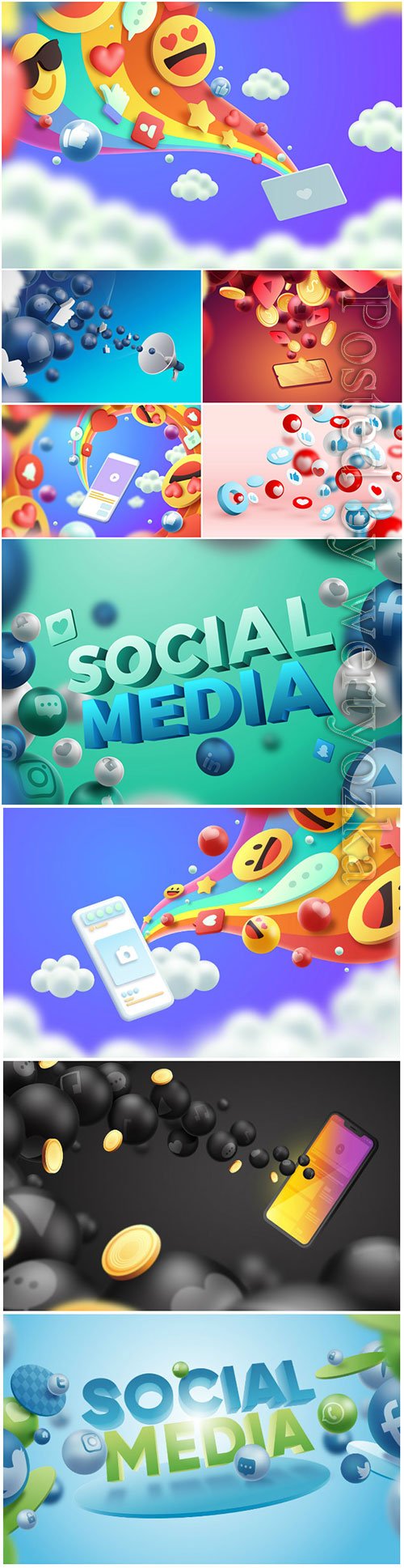 Social media 3d vector background