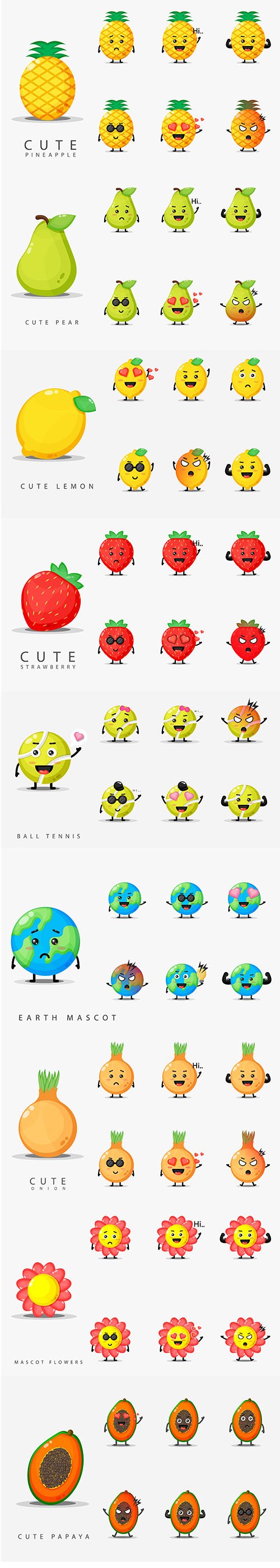 Set Of Cute Face Mascot Vector Design