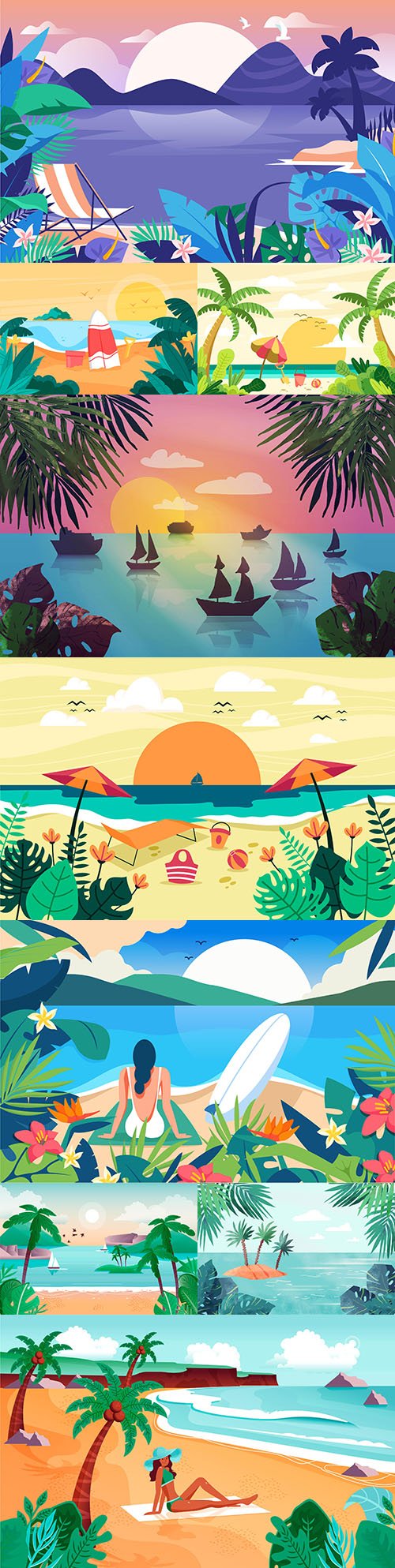 Summer landscape with beach and palm background design