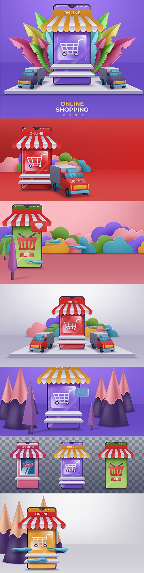 Online store and mobile application design 3d illustration
