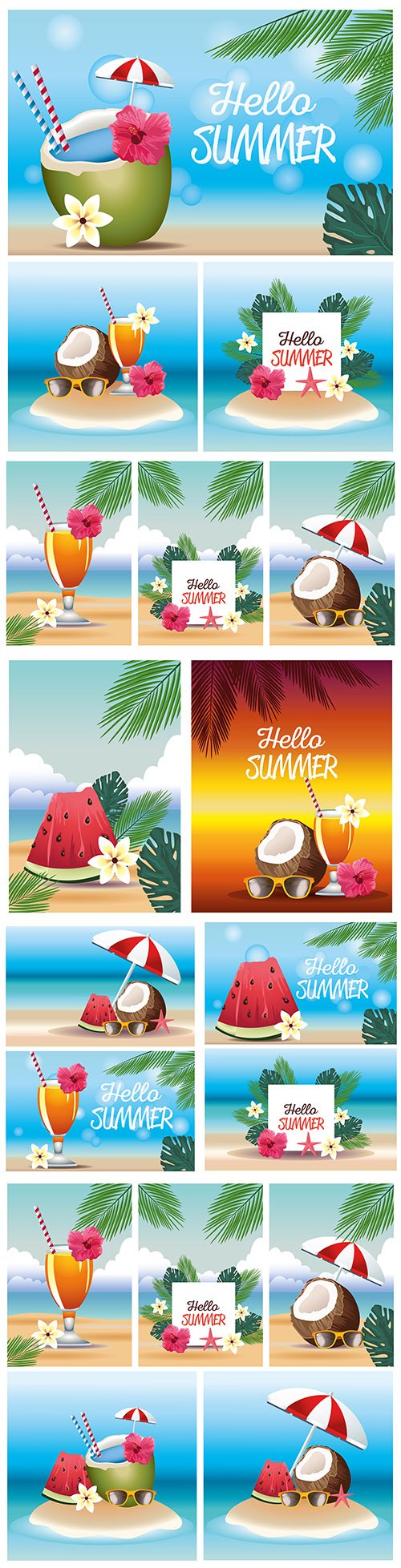 Hello summer tropical holiday with coconuts and cocktails