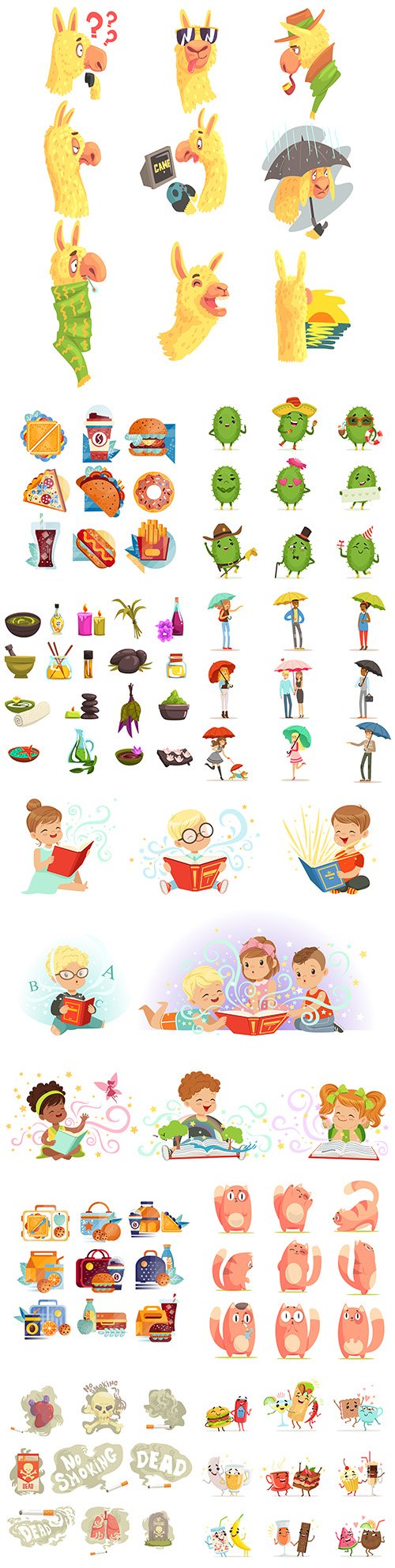 Food and drink icons and pretty funny characters design