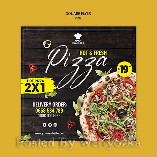 Pizza restaurant square flyer with photo