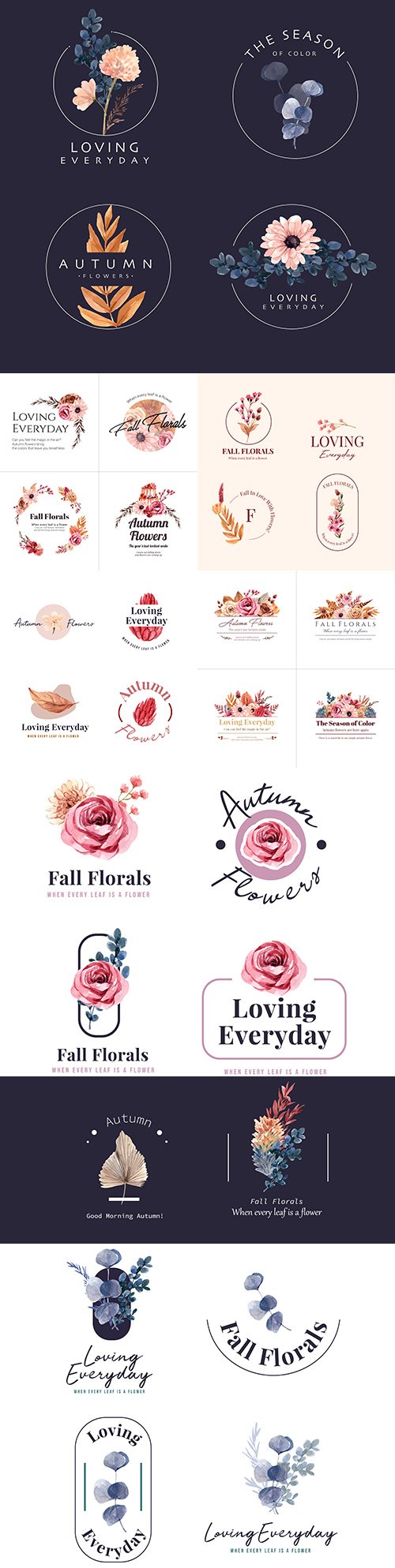 Floral decorative emblems and logo design watercolor