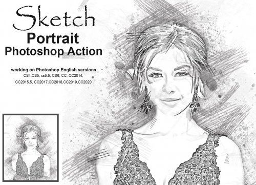 CreativeMarket - Sketch Portrait Photoshop Action - 5203548