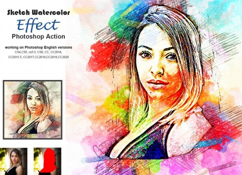 CreativeMarket - Sketch Watercolor Effect PS Action - 5203559