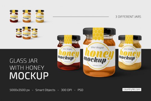 CreativeMarket - Glass Jar with Honey Mockup Set - 5276530
