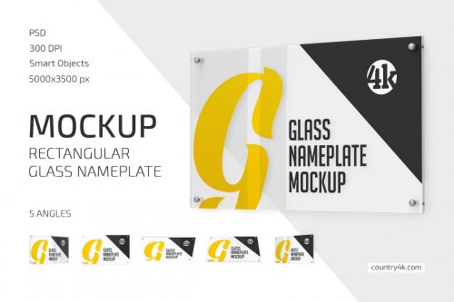 CreativeMarket - Rectangular Glass Nameplate Mockup Set - 5269985