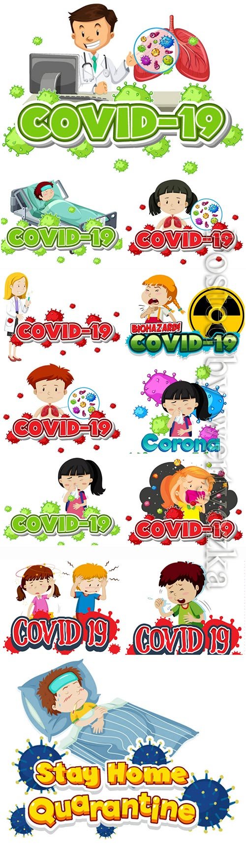 COVID 19, Coranavirus vector illustration sets # 18