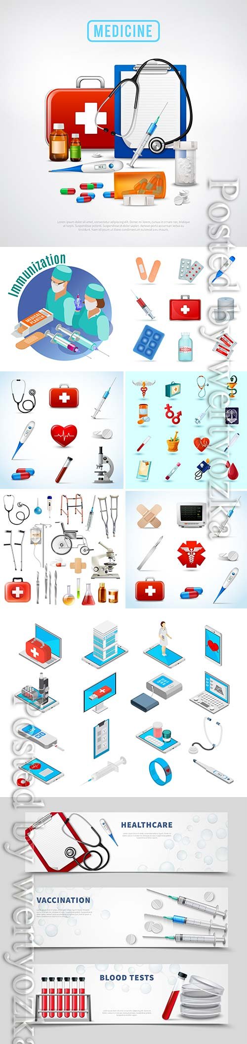 Medicine isometric concept with medical equipment symbols vector illustration