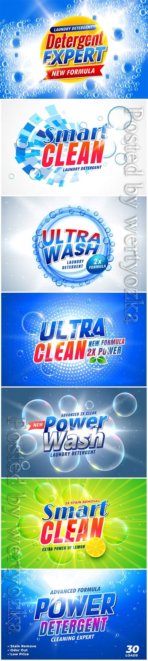 Vector posters of cleaning products in vector, washing powders