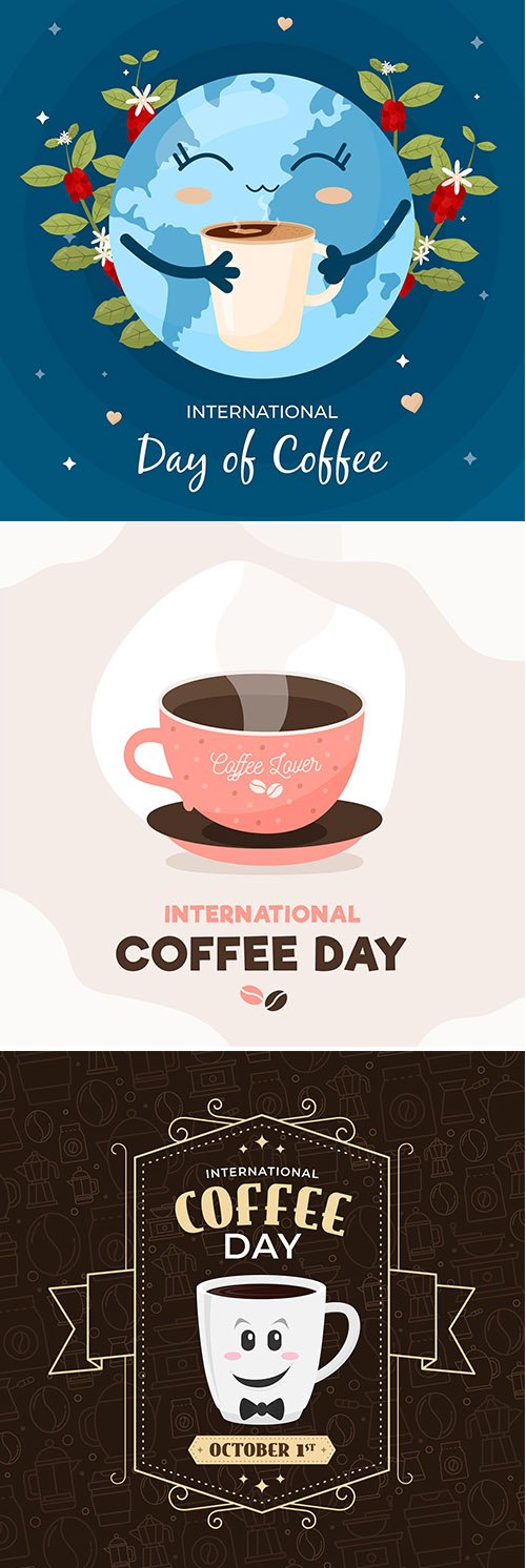 International day of coffee cup with steam