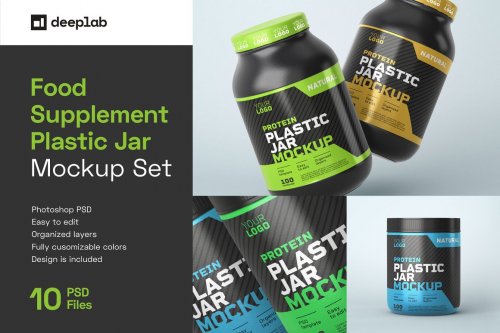 CreativeMarket - Food Supplement Plastic Jar Mockup - 5325811