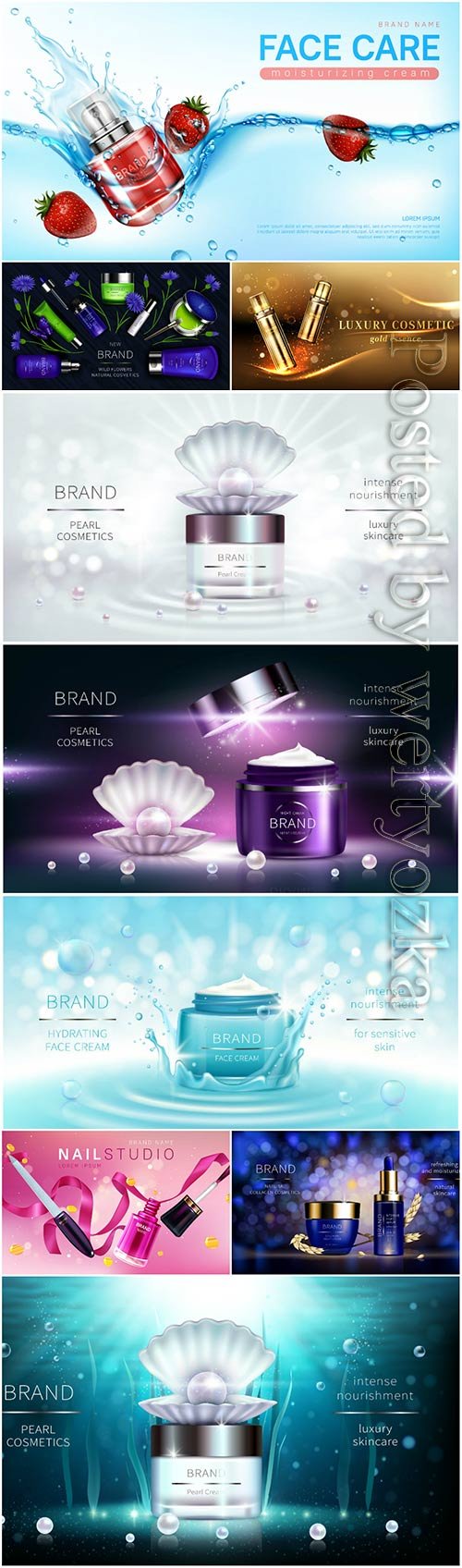 Cosmetics advertising templates in vector