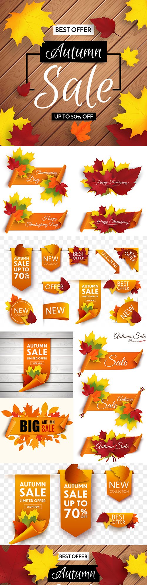 Autumn sale banner with shopping leaves or promotional poster