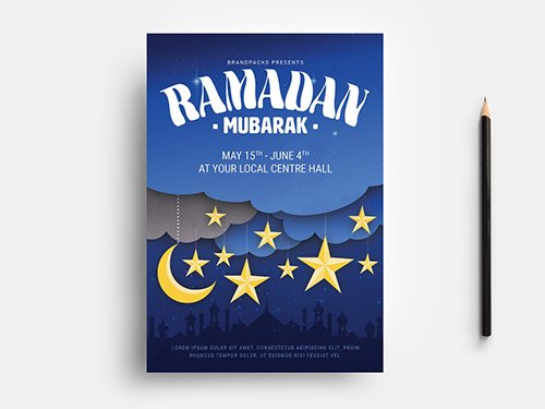 Ramadan Flyer Layout with Starry Sky and Mosque Illustrations 326497193