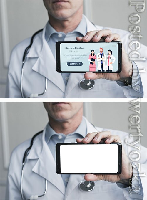 Person holding doctor's helpline landing page on mobile phone