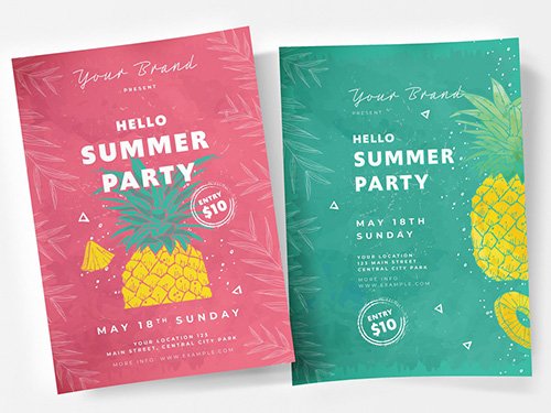Flyer Layout with Pineapple Illustration 330835617