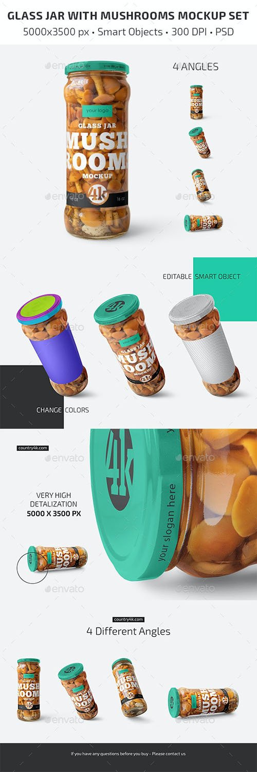 GraphicRiver - Clear Glass Jar with Marinated Mushrooms Mockup Set - 28750829