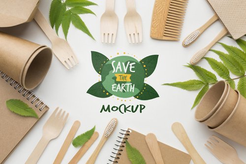 Top view eco paper objects