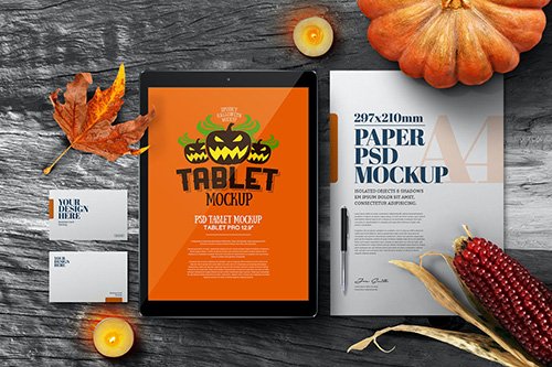 Halloween Autumn Stationery A4 Tablet Mockup