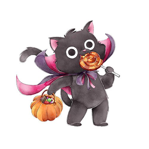 Black Cat Eating Candies Happy Halloween