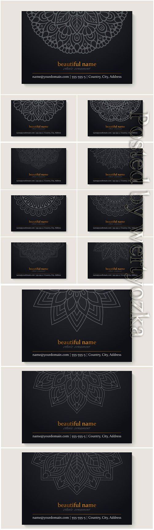 Business card template with ethnic mandala design