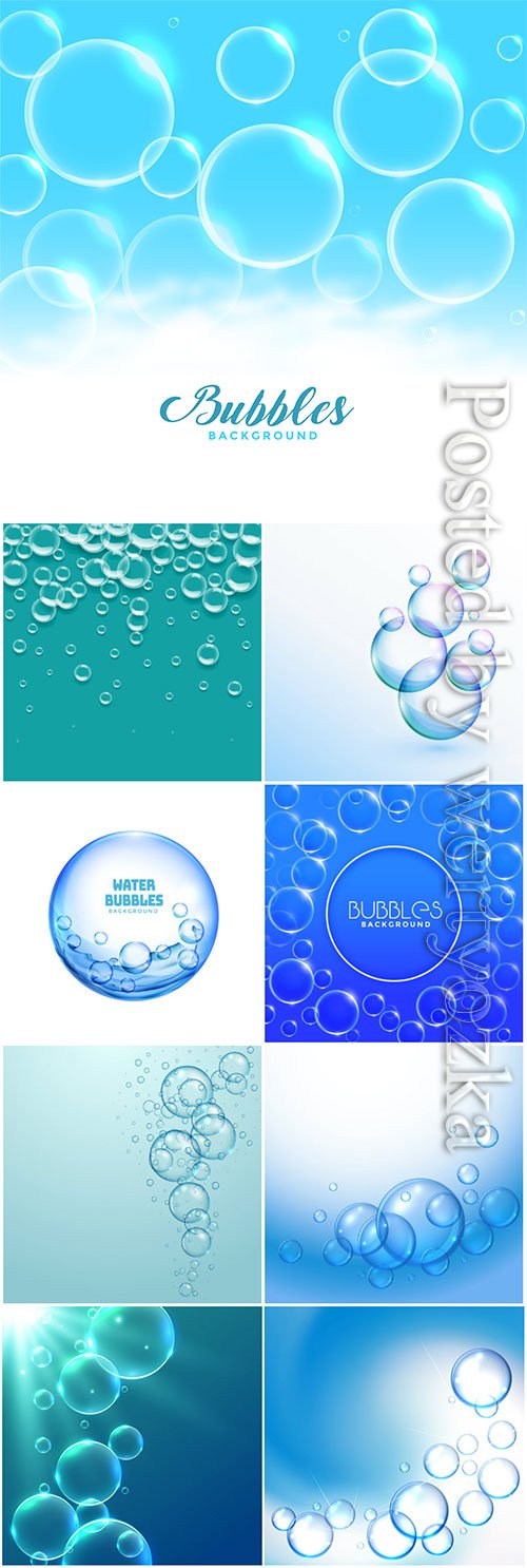 Water or soap bubbles floating vector background