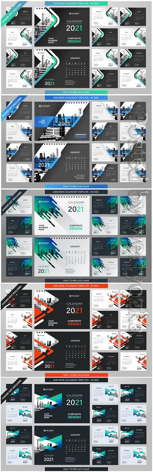 Desk calendar 2021 template - 12 months included