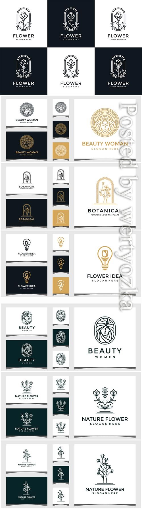 Set of flower logo design in line art style