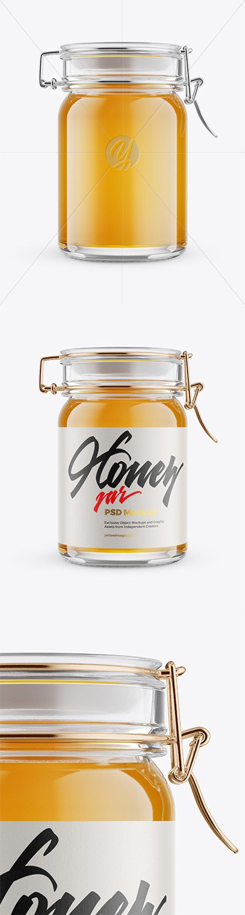 Glass Honey Jar With Clamp Lid Mockup 62655 TIF
