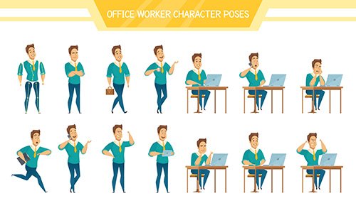 Office worker male poses set