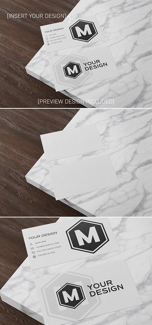 Business Cards on Wooden and Marble Surface Mockup 332483511 PSDT