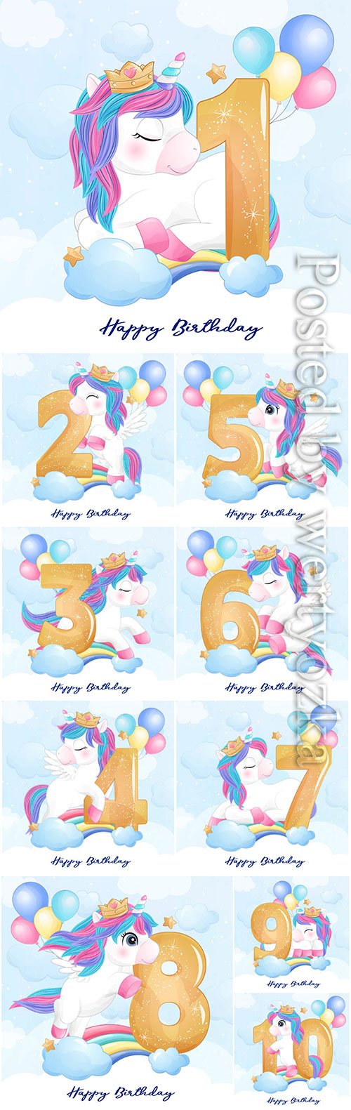 Cute doodle unicorn with numbering illustration
