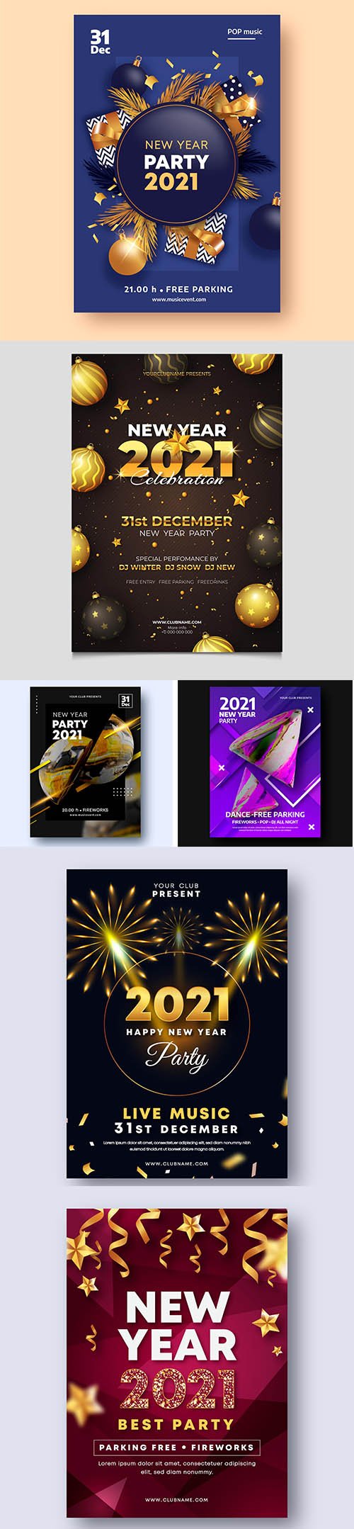 Realistic new year 2021 party flyer template