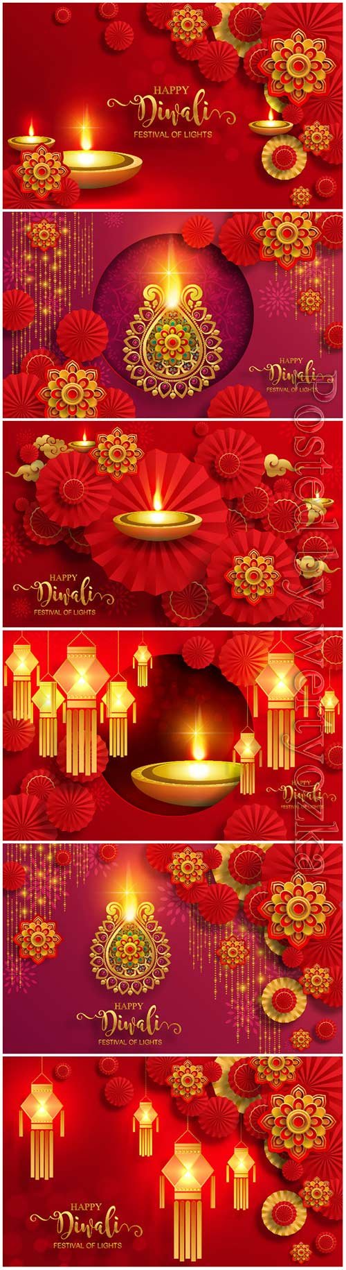 Diwali, deepavali or dipavali the festival of lights india with gold diya vector patterned