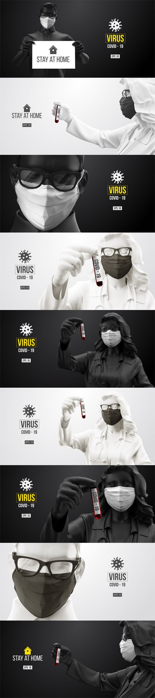 Coronavirus Medical Mask and Virus Protection Vector Banners