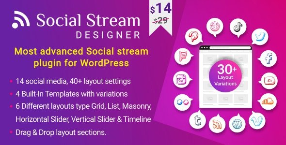 CodeCanyon - Social Stream Designer v1.1.5 - Instagram Facebook Twitter Feed - Social media Feed Grid Gallery Plugin - 26344658 - NULLED