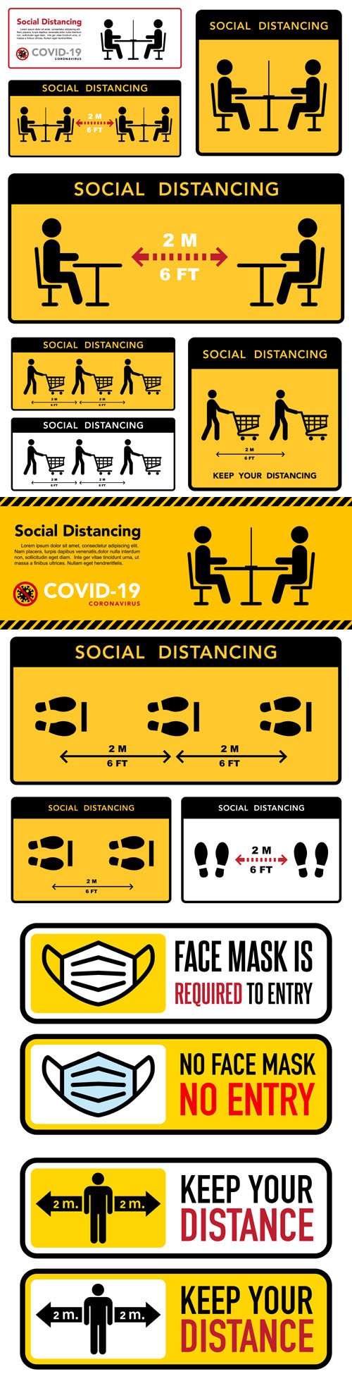 Social Distance 2 Meters of Protection Against Coronavirus Vector Templates