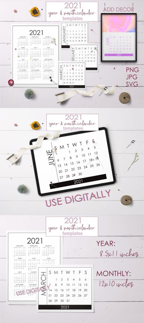 2021 Year & Month Calendar Templates [12-Months]