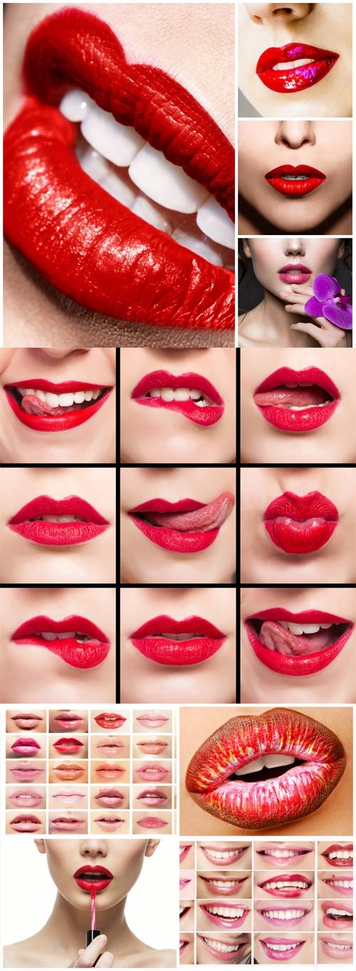 Female lips with red lipstick stock photo