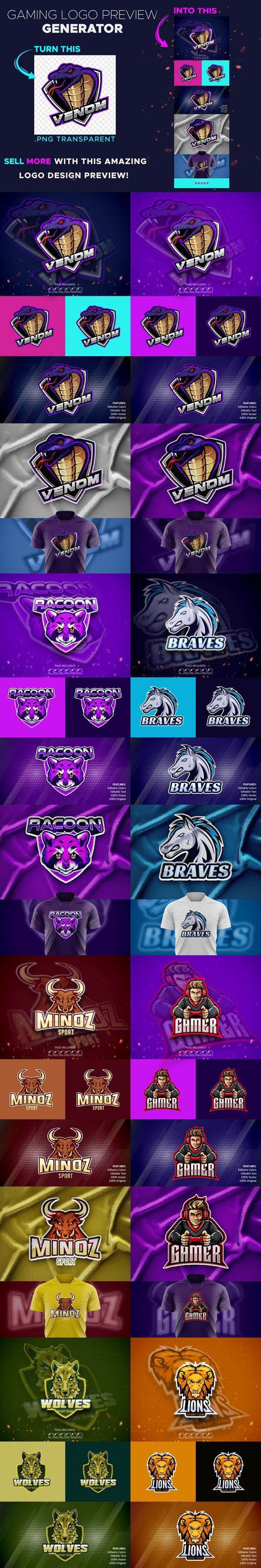 Gaming Logo Preview PSD Generator Collection