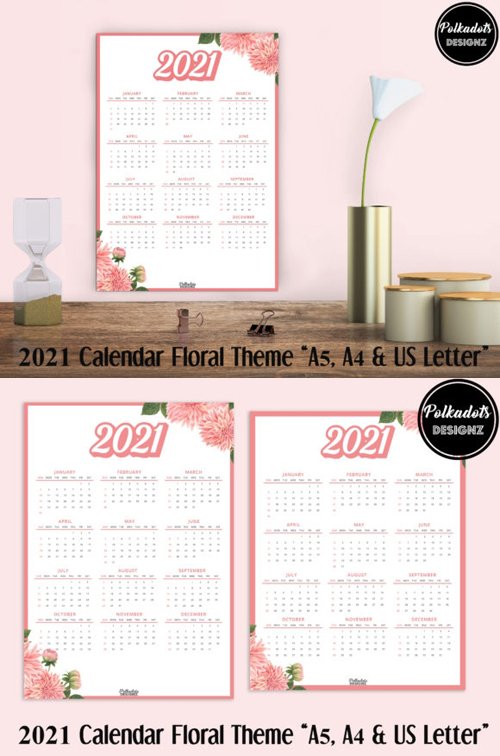 2021 Calendar Floral Theme [A4 / A5 / US Letter]