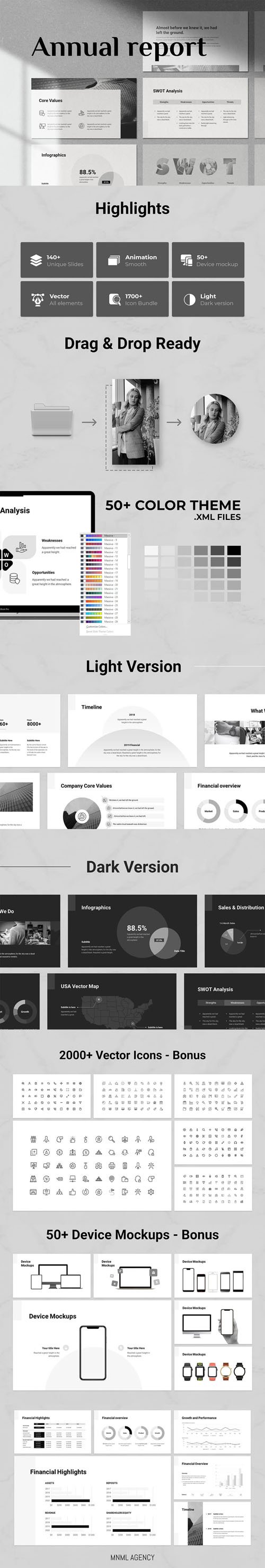 Annual Report PowerPoint & Google Slides Presentation Templates ( Light & Dark )