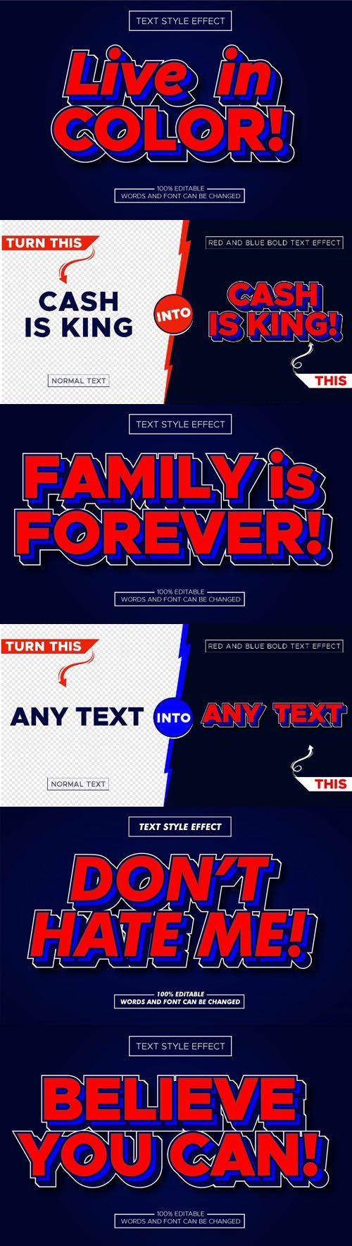 Red & Blue Bold Vector Text Style Effect