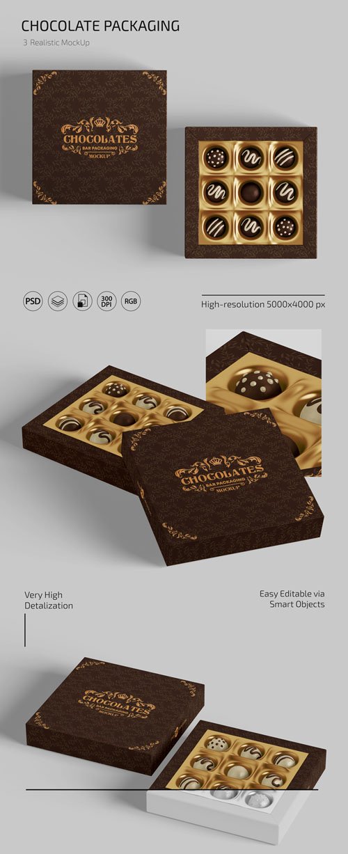 Realistic Chocolate Packaging PSD Mockups